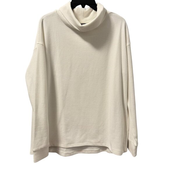 Lands End Ivory Waffle Knit Turtleneck Sz L Soft Cozy Layering Top - Picture 8 of 12